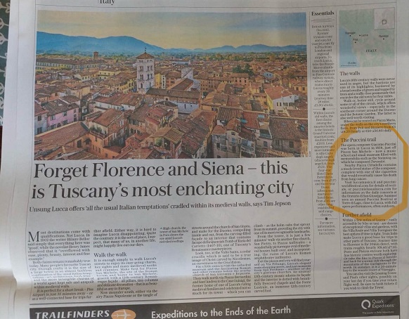 Il Puccini E La Sua Lucca Festival Finisce Sul Daily Telegraph: 